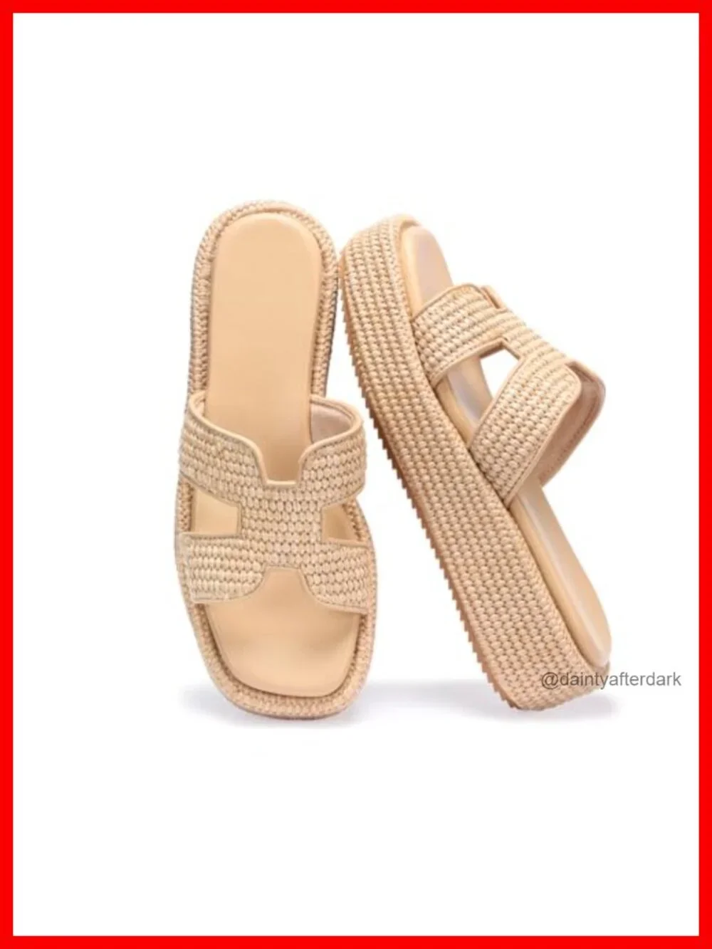 Women's Raffia Platform Sandals Slip-On Espadrille Wedge Slides Woven Straw